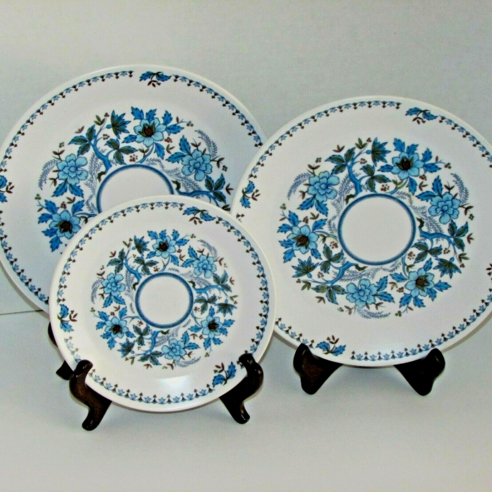 NORITAKE CHINA BLUE MOON Vintage Plates Salad & Bread Japan 9022 Bohemian Retro